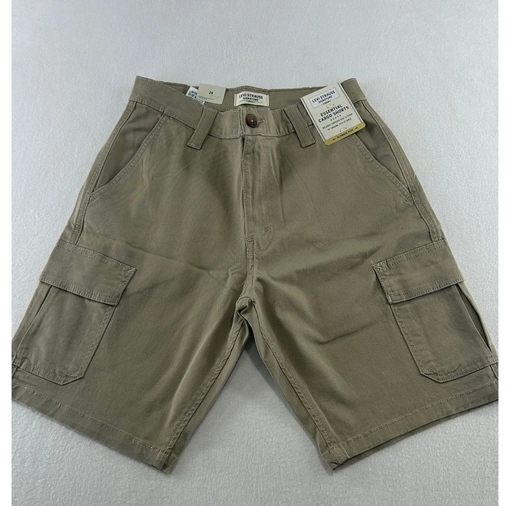 Levi Strauss Signature Mens Essential Cargo Shorts Tan Khaki‎ 29 Ultimate Flex